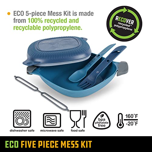 UCO Recycled ECO 5-Piece Camping Mess Kit with Bowl, Plate, Switch Spork Utensil Set - color: Ocean Blue