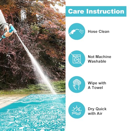 Yamaziot Waterproof Outdoor Rug 9x12 ft, Reversible Plastic Straw Rug for Patio Clearance, Camping, RV Mat, Large Outside Rug Carpet for Porch, Deck, Backyard, Balcony, Picnic (Blue) - color: Blue, size: 9' x 12'