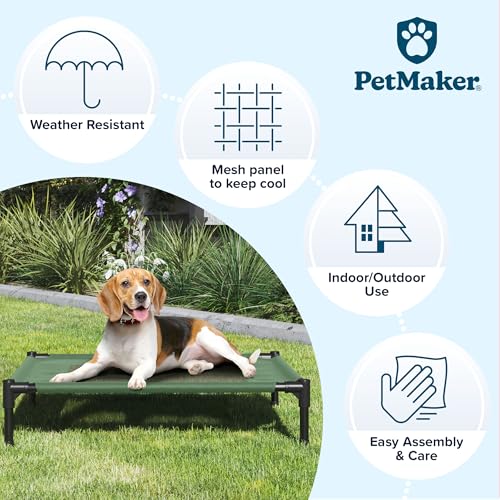 Elevated Dog Bed ? 30x24 Portable Bed for Pets with Non-Slip Feet Indoor/Outdoor Dog Cot or Puppy Bed for Pets up to 50lbs by Petmaker (Green) - color: Green, size: Medium