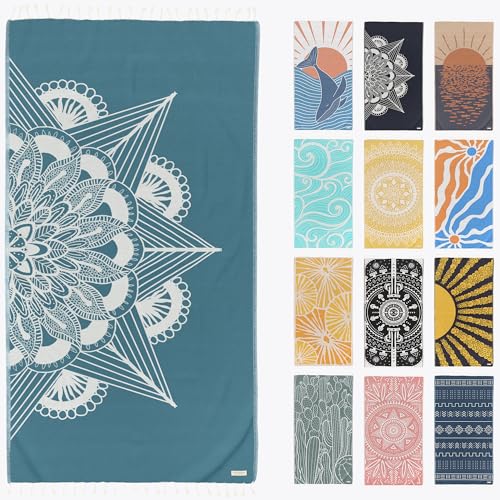 FESHKA Sand Proof Turkish Beach Towel – Oversized, Quick Dry & Lightweight Travel Towel - 100% Organic Cotton Beach Blanket - Perfect for Bath, Pool & Picnic | Frozen (Teal) - color: 01 - Teal