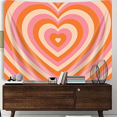 Uokiuki Retro Hippie Tapestry Cute Heart Tapestry 60s 70s Groovy Tapestry Aesthetic Y2K Tapestry Wall Hanging for Studio Room Bedroom Living Room Dorm 60 X 40 Inch Orange - color: Orange, size: 40"L x 60"W