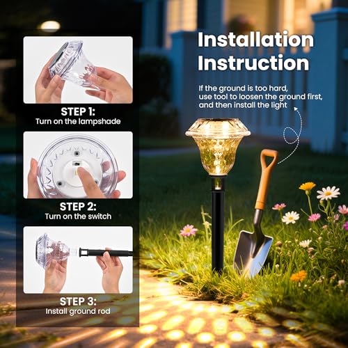 Solar Pathway Lights Garden Decor for Yard, Solar Garden Lights for Outside Waterproof Landscape Lighting, Garden Decorative for Walkway, Driveway, Yard, Landscape, Lawn (6 Pack Warm White) - color: Warm White, size: 6