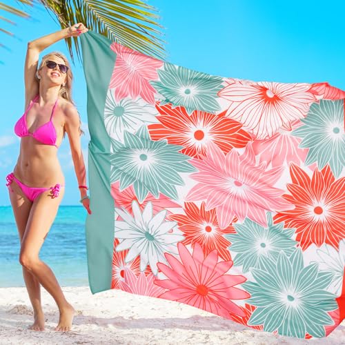 Drydiet Outdoor Picnic Blanket Beach Blanket Sandproof Waterproof Extra Large Beach Mat for 1-8 Adults Quick Drying Oversized Mat for Outdoor Picnic Camping Hiking(Orange and Cyan,78'' X 81'')