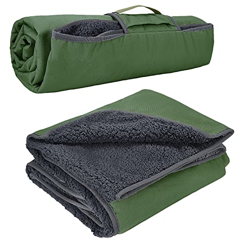 Tirrinia Waterproof Outdoor Blanket with Sherpa Lining, Windproof Triple Layers Warm Comfy Foldable for Camping Stadium, Beach, Picnic, Grass, Concerts, Car, Dog, 51''X 59'' & 59''X 80'' - color: Dark Green/Grey, size: 59” X 80”