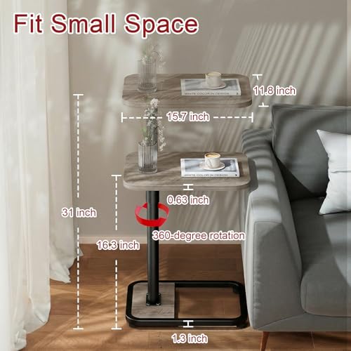 GOYLSER C Shaped End Table for Couch, Height Adjustable Living Room Rotating Couch Tray Tables Sofa Table Tv Trays for Bedroom, Swivel Wooden Side Table for Small Space, Grey - color: Grey, style: Standard C Table