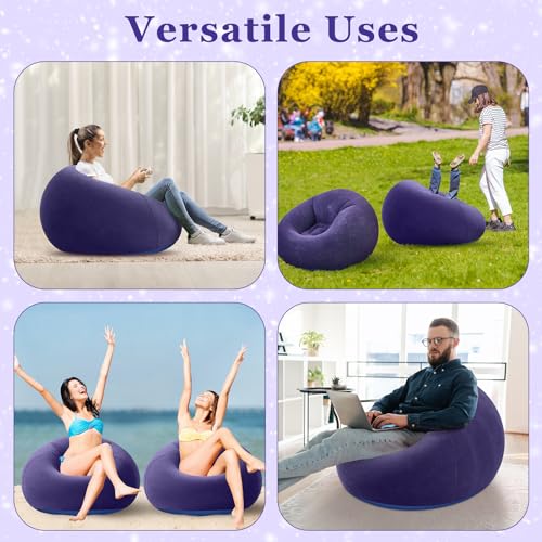 Realspring Inflatable Bean Bag Chairs Outdoor Blow up Camping Chairs Inflatable Lazy Sofa Folding Portable Bean Bag Loungers Couch for Movie Night(Blue,2 Pcs) - color: Blue