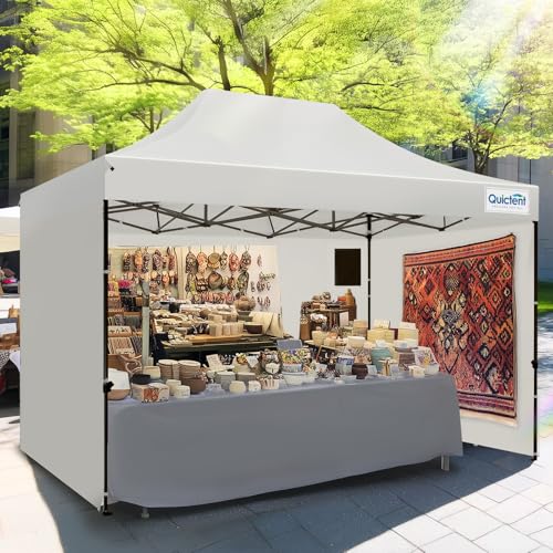 Quictent 10x15 Heavy Duty Pop up Canopy Tent with 3 Removable Sidewalls, Commercial Grade Instant Shelter with Wheeled Bag for Outdoor, Parties, Markets, 600D PU Coated UPF 50+ Sun Shield - color: White, size: 10x15