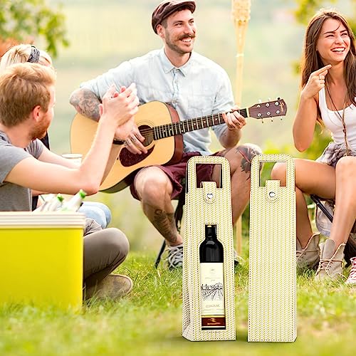 RYDDOY Wine Gift Bag, Reusable Leather Wine Tote Carrier, Single Bottle Champagne Beer Gift Bags Carrier for Birthday, Wedding, Picnic Party, Christmas festival Gifts (Beige) - color: B-Beige-16.1×3.5×3.5