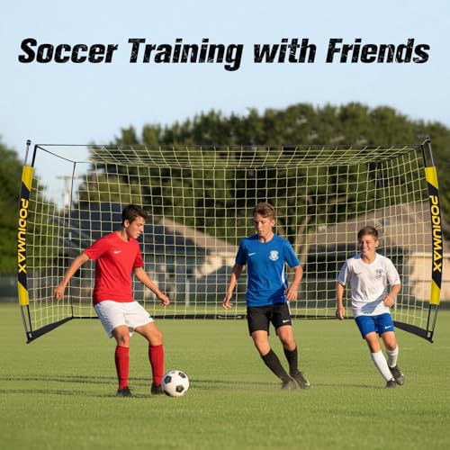 PodiuMax Soccer Goal, 12X6FT Soccer Goals for Backyard Training, Upgraded Collapsible Metal Base, Portable Soccer Goal for Indoor Outdoor, Easy Set Up Soccer Net with 1 Carry Bag & 4 Ground Stakes