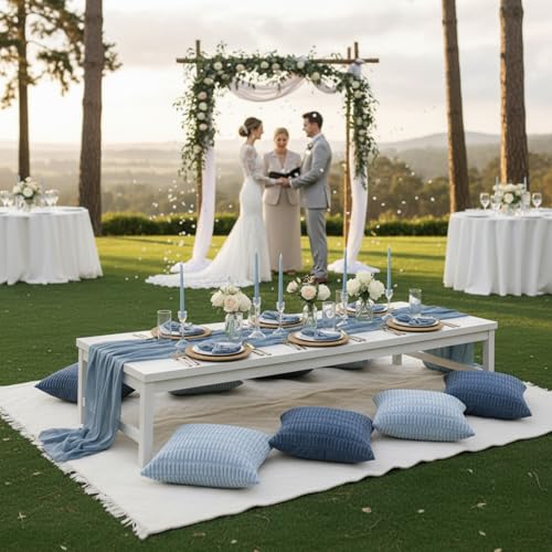 Beeveer 91 x 71 Extra Large Outdoor Boho Picnic Blanket with Gray Blue Table Runner, 6 Throw Pillow Covers 6 Napkins Woven Cotton Yarn Oversize Beach Blanket Washable Picnic Camp Wedding - color: Gray Blue
