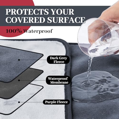 Tisancy Waterproof Blanket for Bed Couch Sofa, 40''x60'' Reversible & Washable, Fleece and Flannel Waterproof Mat, Water Resistant Bed Cover, Leakproof Mattress Protector(Gray/White) - color: Dark Gray and Light Gray, size: Throw Size S(40'' X 60'')