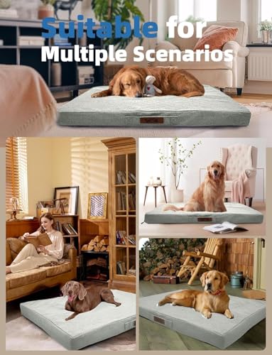 Sytopia Indestructible Dog Bed, 42" XL Chew Proof Dog Bed for Extra Large Dogs (90 lbs), Durable Waterproof Pet Bed, Chew Resistant Dog Crate Pad, Washable Cover, Indoor & Outdoor Use, Light Gray