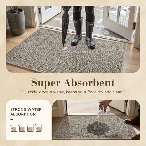 MontVoo Door Mat Indoor Entrance Doormat, Absorbent Durable Rubber Non Slip Front Door Mat for Inside Entry Entryway Dirt Trapper Welcome Mat, Grey Brown 24''x36'' - color: Grey Brown, size: 24''x36''