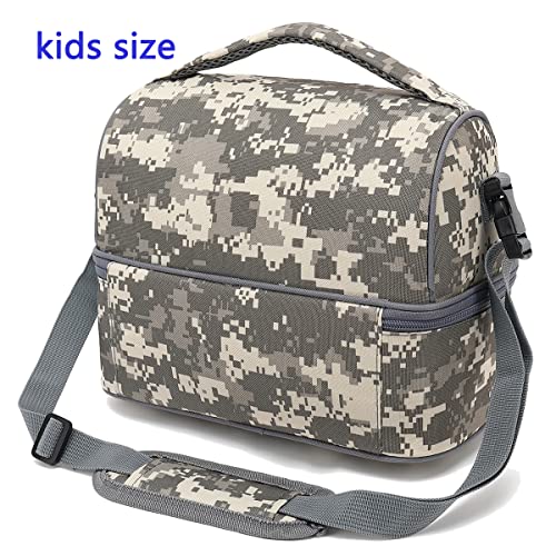 FlowFly Kids Double Decker Cooler Insulated Lunch Bag Large Tote for Boys, Girls, Men, Women, With Adjustable Strap, Digital Camo - color: Digital Camo