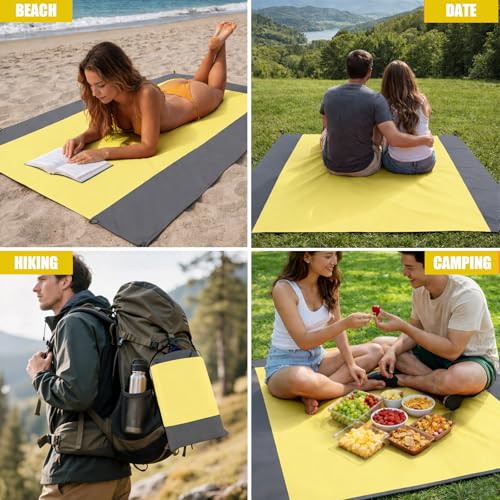 Waterproof Outdoor Mat Sandproof Blanket Lightweight Camping Ground Cover for Family Travel Relaxing Picnic Use 1 Pcs(Yellow Grey) - color: Yellow Grey