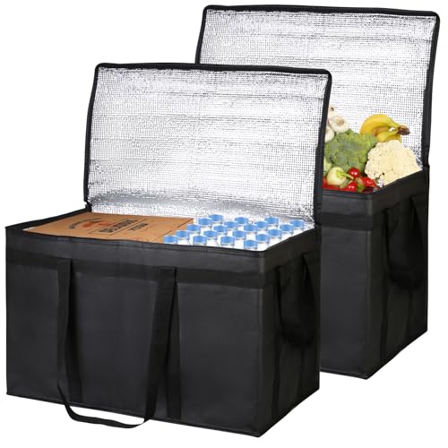 Bodaon 2-Pack Insulated Food Delivery Bag, XXXL Grocery Shopping/Catering/Pizza Cooler Bags, Rideshare Delivery Bag, Cold/Hot Styrofoam Carrier for Travel/Car, Warmer/Froze - color: Black, size: XXX-Large(without Hard Bottom)