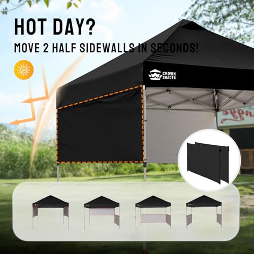 CROWN SHADES 10x10 Pop up Canopy Tent Instant Canopy with 150D Silver Coated Fabric Including 2 Half Sidewalls, 4 Ropes, 8 Stakes, 4 Weight Bags, STO 'N Go Bag, Black - color: Black