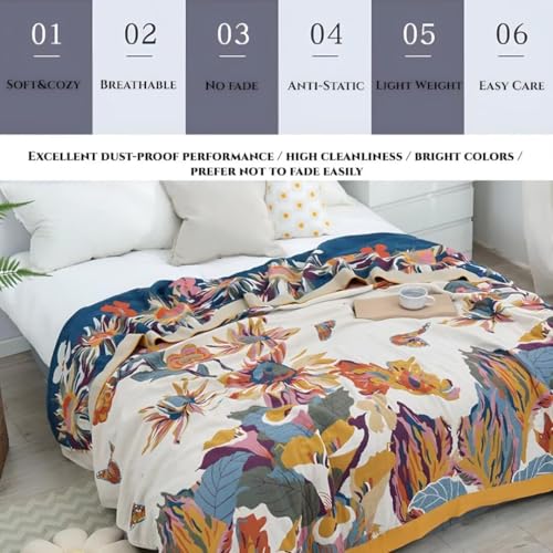 Boho Throw Blanket for Bed 100% Cotton Bohemian Blankets Ultra Soft Woven Muslin Decorative Blankets All Seasons Vintage Quilt Knitted Blanket for Sofa Chair(Yellow, 80"x90") - color: B-yellow, size: 80"x90"