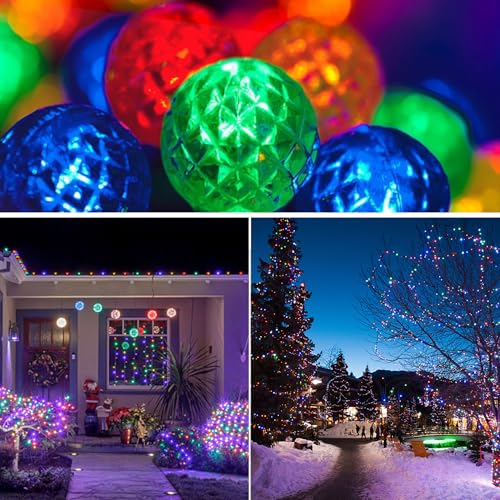 Sunlitec Solar LED String Lights, 25 RGB Color Changing Bulbs, Bluetooth App Control, IP65 Waterproof, 8 Scene & 4 Music Modes, 15ft Globe Lights for Patio, Backyard, and Party Decor