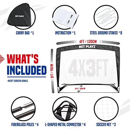 NET Playz 4ftx3ft Easy Fold-Up Portable Training Soccer Goal, 36" D x 48" W x 36" H - style: Set of 2