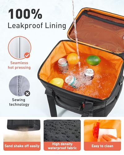 TOURIT Soft Sided Cooler Bag Insulated 30/48/60 Cans, Large Collapsible & Leakproof Ice Chest for Picnic, Beach, Camping, Travel - color: Black, size: 48Can 32L
