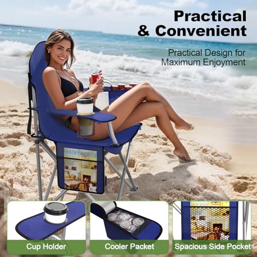 VTOY Folding Camping Chairs Durable 600D Oxford, Portable Outdoor Chair with Cooler Pouch, Cup Holder & Storage Pocket for Camping, Beach, Fishing - color: 2 Pack, Navy