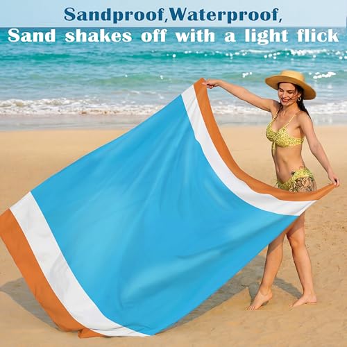 Famstar Beach Blanket Oversized Extra Large78 X 81",Waterproof Sandproof Beach Blanket 1-7 Adults Lightweight Durable for Travel Camping Hiking Picnic (78" X 81", Orange&Blue) - color: Orange, size: 78" X 81"