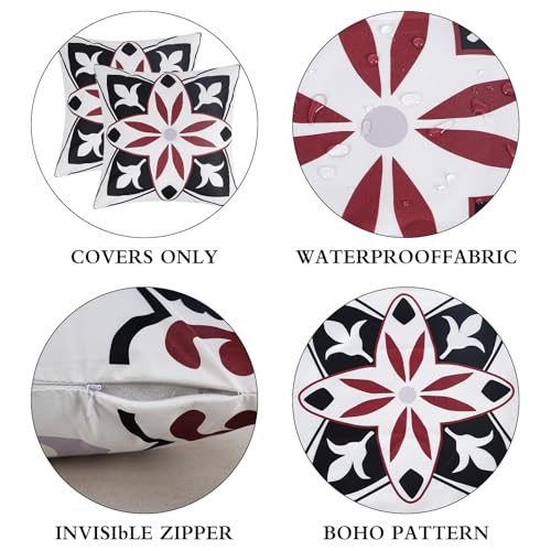Pyonic Black White Gray Outdoor Pillows Waterproof Throw Pillow Covers Set of 4 Floral Printed and Boho Farmhouse Outdoor Pillow Covers for Patio Funiture Garden 18x18 Inch - color: Black Brown, size: 18" x 18" (Pack of 4)