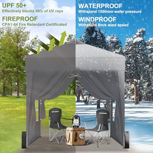 SANWAY 6.6x6.6 Pop Up Canopy Tent with Sidewalls x 4 – Easy Setup Canopy Tent, Waterproof, UV-Resistant, Portable with Carry Bag for Outdoor Events, Camping, and Backyard Parties –Gray