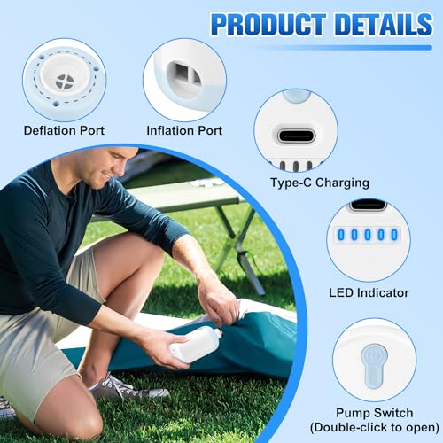 Sinbyuer Portable Mini Air Pump for Inflatables, USB-C Electric Inflator Air Pump with 5 Nozzles, 4KPa Ultra-Fast Inflation/Deflation Tiny Air Pumps for Pool Floats, Air Mattress
