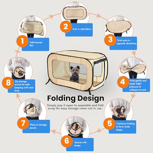 Beatrice Home Fashions Portable, Collapsible, Pop Up Kennel Travel Cat and Dog Crate, 32.5" L x 19.5" W x 19.5" H, Beige - color: Beige, size: 32.5"L x 19.5"W x 19.5"H
