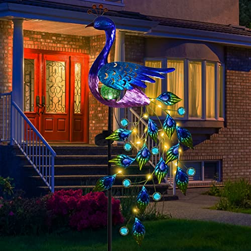 DREAMSOUL Peacock Solar Garden Lights Outdoor Decorative Stake, Waterproof Metal Peacock Garden Decor Solar Powered Landscape LED Path Lights Walkway Patio Decoration Lawn Ornament - color: Purple