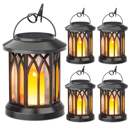 KOOPER 4 Pack Solar Lantern Outdoor Lights, Hanging Solar Lanterns Outdoor Waterproof, Christmas Gifts LED Flickering Flameless Candle Mission Lights for Yard Table Garden (Black) - size: 4 Pack, style: Candle