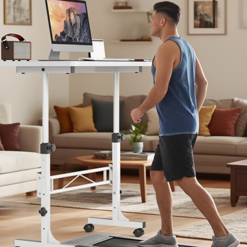 Portable Standing Desk Adjustable Height 27.5"-43.3", Small Computer Desk with Wheels, Foldable Home Office Desk, Folding Table for Laptop, Rolling Desk for Small Space, White