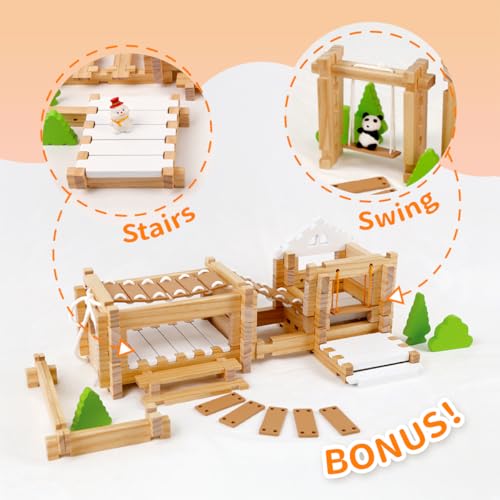 Jovi-mindly＆Notchies 96 PCS Wooden Blocks Wooden Toys with Storage Bag, Preschool Learning Toys Wood Blocks Building for Kids Ages 4-8 Creative Construction Game,FSC Certified,Birthday Toys Gifts - style: Classic Set