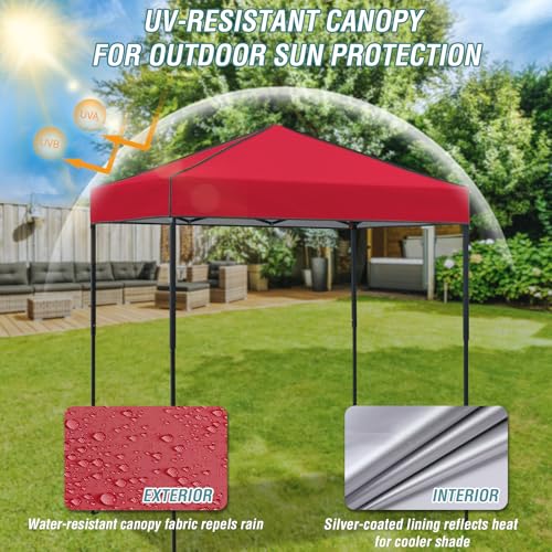 EAGLE PEAK 6x4 Instant Pop Up Canopy Tent, Straight Leg Sun Shelter, Portable Canopy with Carry Bag for Camping, Beach & Sports, Red - color: Red, size: No Wall