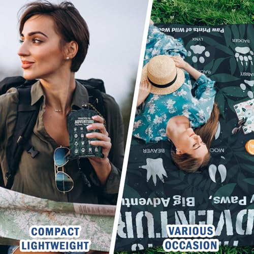 Camping Paws Tracks Pocket Picnic Blankets, Camp Mini Beach Camping Blanket Waterproof, Rustic Green Leaf RV Outdoor Picnic Blanket Mat Gifts for Camper Campsite Travel Hiking 55x60in - color: Paws
