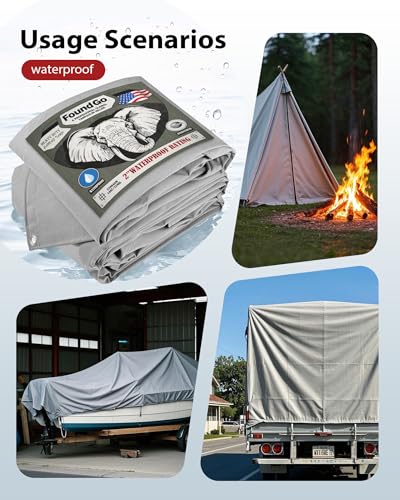 FoundGo Canvas Tarp 10x16ft Heavy Duty Waterproof Tarps with Grommets, UV Resistant, 22 Mil Tarpaulin,14 oz Durable Cloth Covers for Car, Roof, Boat, Camp, Canopy, Woodpile with Ropes-Grey - size: 10'*16'