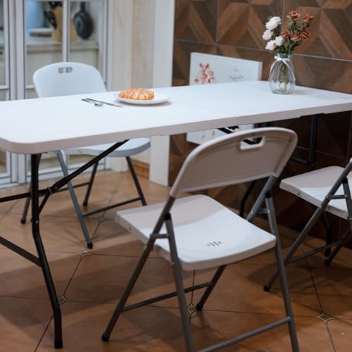 pollilar 6FT Folding Table Plastic 6 Foot Foldable Table HDPE Portable Banquet Surface Fold-in-Half Desk Utility for Working Meeting,Parties, Picnic, Camping, Weddings, Catering, Garden Dining-White - color: White