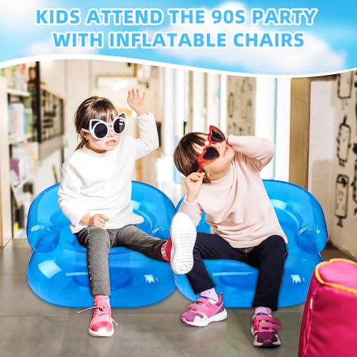 4 Pcs 28 Inch Kids Inflatable Chairs Blow up Chairs Inflatable Furniture Novelty Blow up Couch Seat Waterproof PVC Air Sofa Couch for Kids Beach 90s Party Camping, Picnics Party Supplies - color: Blue