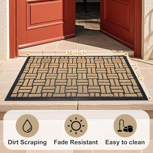 MATALL Outdoor Mat for Front Door - 36x24 Inches Coir-Like Yellow Welcome Matt Outside Entrance, Dirt-Trapping Doormat for Indoor Entryway, Patio and Porch - color: Yellow, size: 2' x 3' (Rectangular)