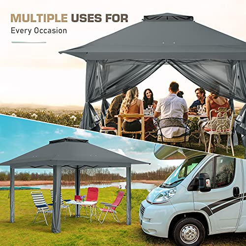 EAGLE PEAK 13x13 Pop Up Gazebo with Mesh Netting, Easy Up Screened Canopy for Patio and Backyard, Easy Set up Outdoor Gazebo (Gray) - color: Gray, size: 13x13 with netting