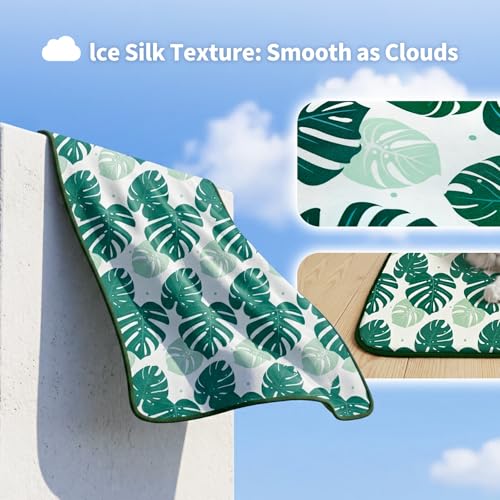 NWK Pet Cooling Mat -Q-Max>0.345 Ice Silk Cooling Mat for Dogs & Cats Portable & Washable Pet Cooling Blanket, Car Seats, Beds for Summer (Green Leaf, 20'' X 16'' X 0.3'') - color: Green Leaf, size: Small (20'' X 16'' X 0.3'')