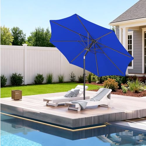 9FT Outdoor Patio Umbrella Outdoor pool Umbrella with Push Button Tilt and Crank, Market Umbrella 8 Sturdy Ribs UV Protection for Garden, Deck, Backyard (Royal Blue) - color: Royal Blue