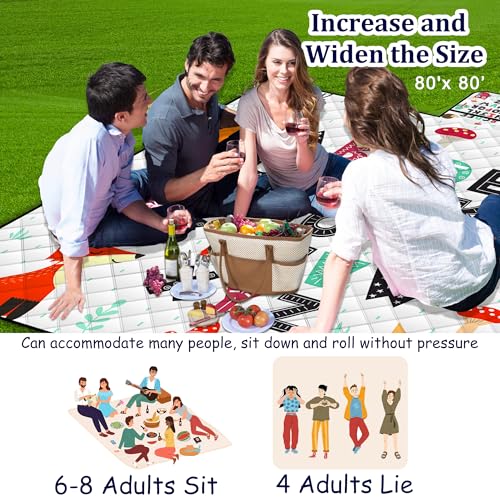 Poedist Extra Large Picnic Blanket Waterproof,80"x 80"Foldable Machine Washable Beach Blanket,Outdoor Blanket for 6-8 Adults,Suitable for Indoor Crawling,Park Beach,Camping,Hiking,Family Travel(ABC) - color: White Abc Letters, size: 6'8" x 6'8" (Square)