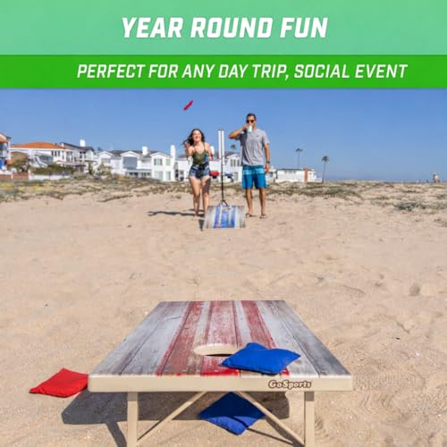 GoSports 4 x 2 ft All Weather Cornhole Boards - Rustic, Reed Camo, Woodland Camo, or Wood - 2 Regulation Size ToughToss Boards, 8 Bean Bags, and Carry Case - color: Rustic Design