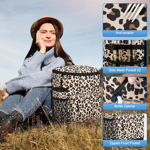 Tenot Cooler Backpack 33/40 Cans Backpack Coolers Insulated Leak Proof Soft Beach Cooler Bag for Men Women Ice Chest Backpack Camping Hiking Picnic Travel Cooler Lunch Backpack - color: Leopard Print, size: 33 Cans