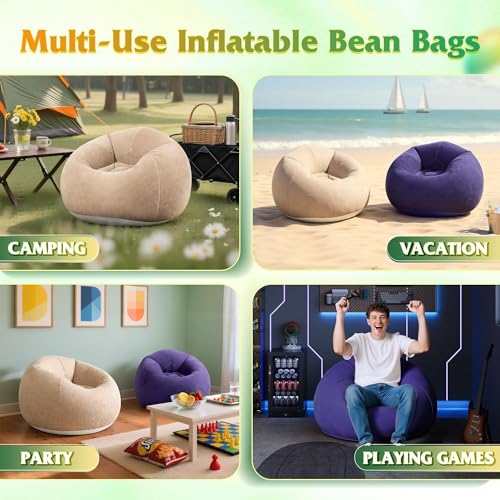 WLIVE 2 Pcs Bean Bag Chair for Kids Adults, Inflatable Chair, No Filler, Comfy, Suit for Dorm Gaming Room Indoor Outdoor, Beige and Purple - color: Beige Purple, size: 2 Pcs With No Filler