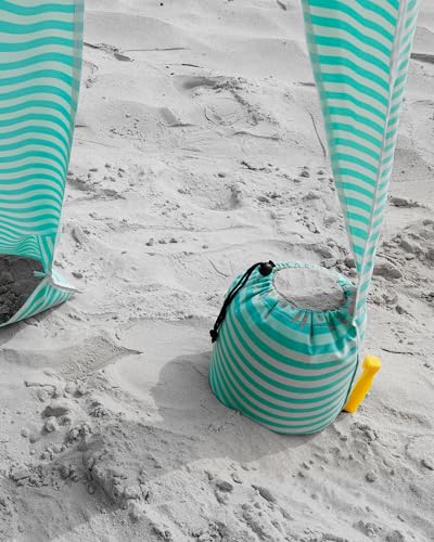 OutdoorMaster Beach Cabana with Fringes, Portable 6' x 6' Beach Canopy for Sand, Easy Set Up Beach Shelter, Included Side Wall, UPF 50+ UV Protection Sun Umbrella - for Family & Friends - color: Stripes