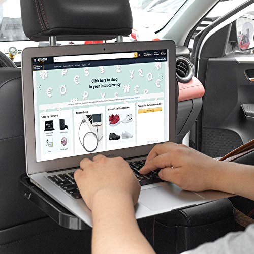 Foldable Car Seat Back Portable Tray for Food Dining Drink and Laptop, Hanging Car Steering Wheel Tray (Black) - size: Standard - Single